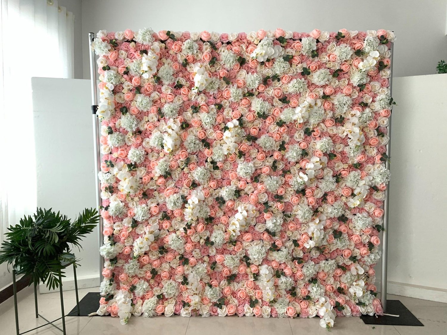 Blush pink and white flower wall